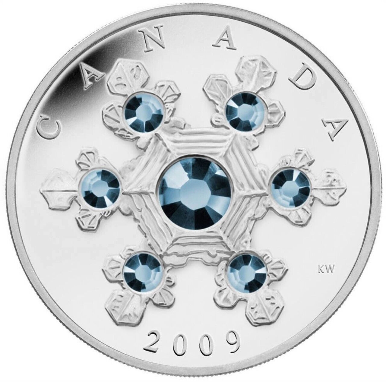 Silver Coin Blue 1 Oz Silver Coin 2009 $20 Canada Blue Crystal Snowflake Swarovski ...