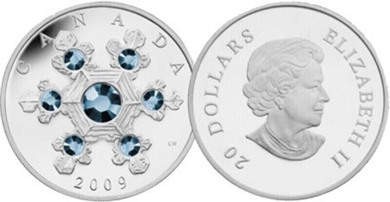 1 Oz Silver Coin 2009 $20 Canada Blue Crystal Snowflake Swarovski-classypw.com-3