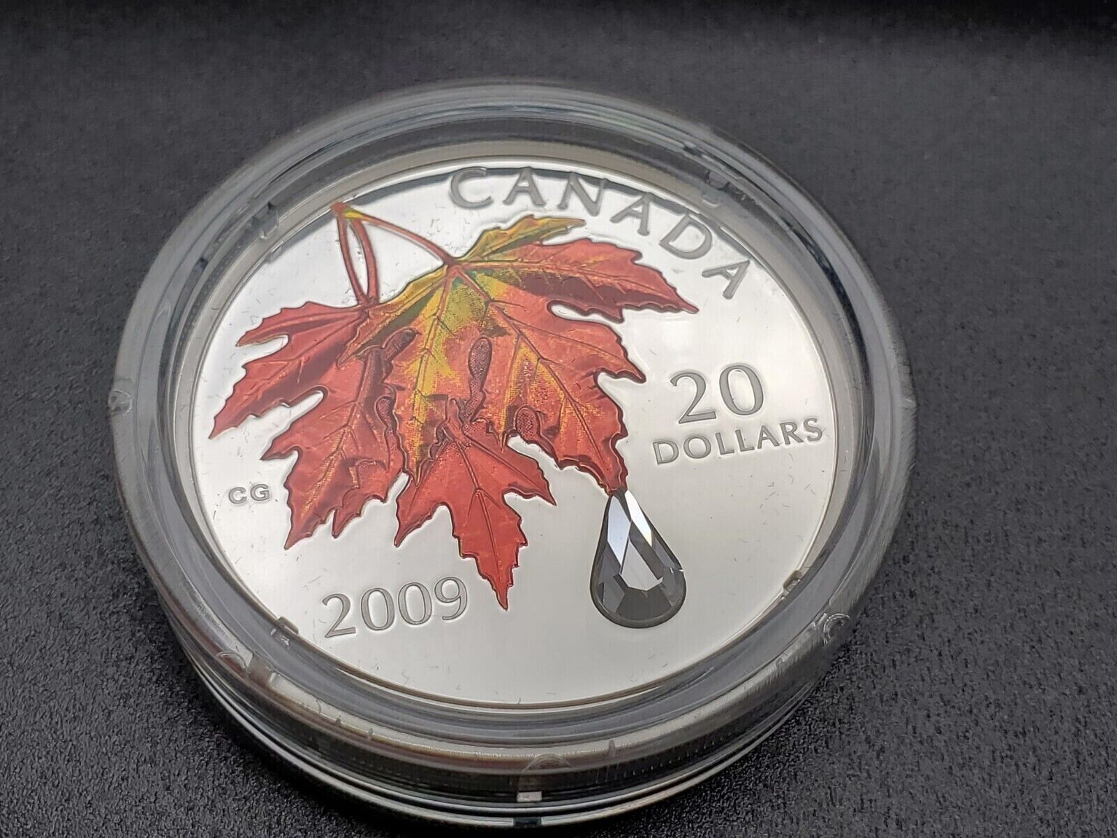 1 Oz Silver Coin 2009 $20 Canada Crystal Raindrop Swarovski Autumn Maple Leaves-classypw.com-1