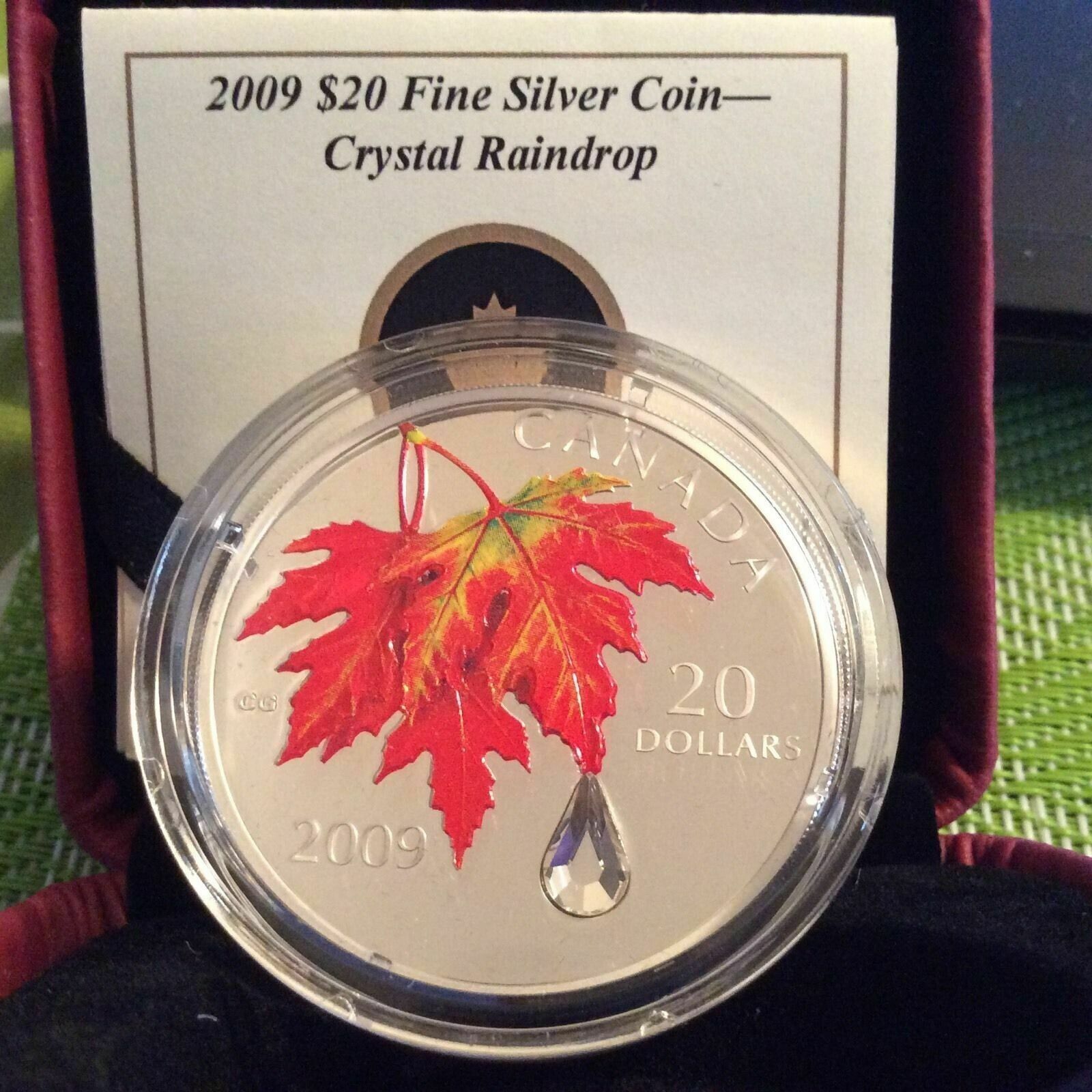 1 Oz Silver Coin 2009 $20 Canada Crystal Raindrop Swarovski Autumn Maple Leaves-classypw.com-3