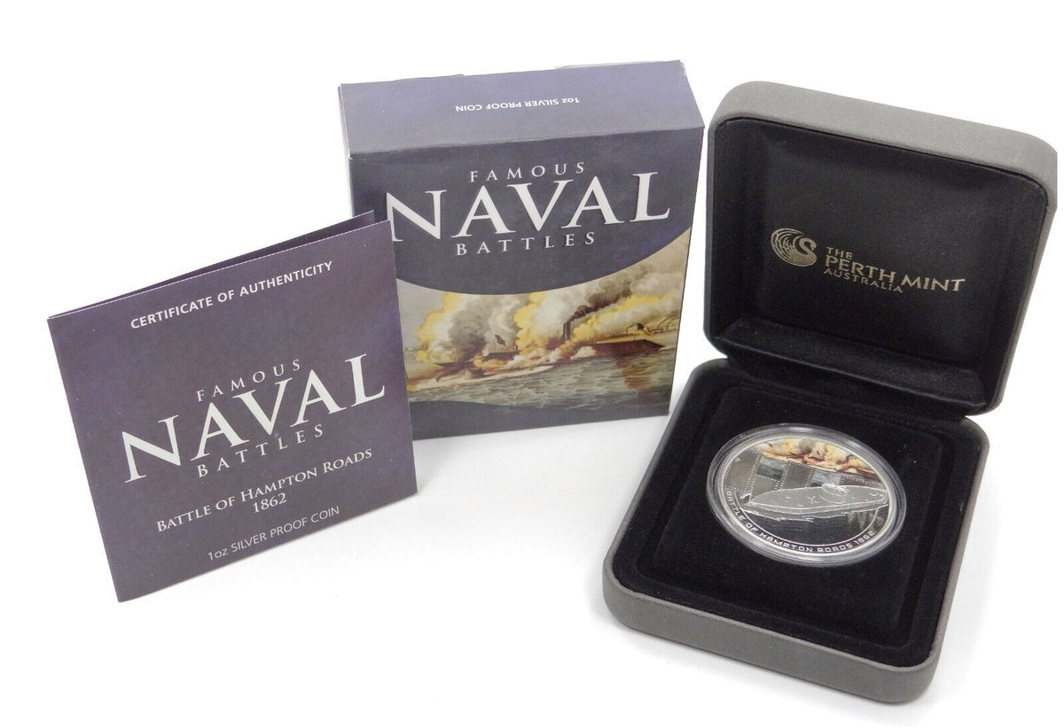 1 Oz Silver Coin 2010 $1 Cook Islands Famous Naval Battle of Hampton Roads 1862-classypw.com-1