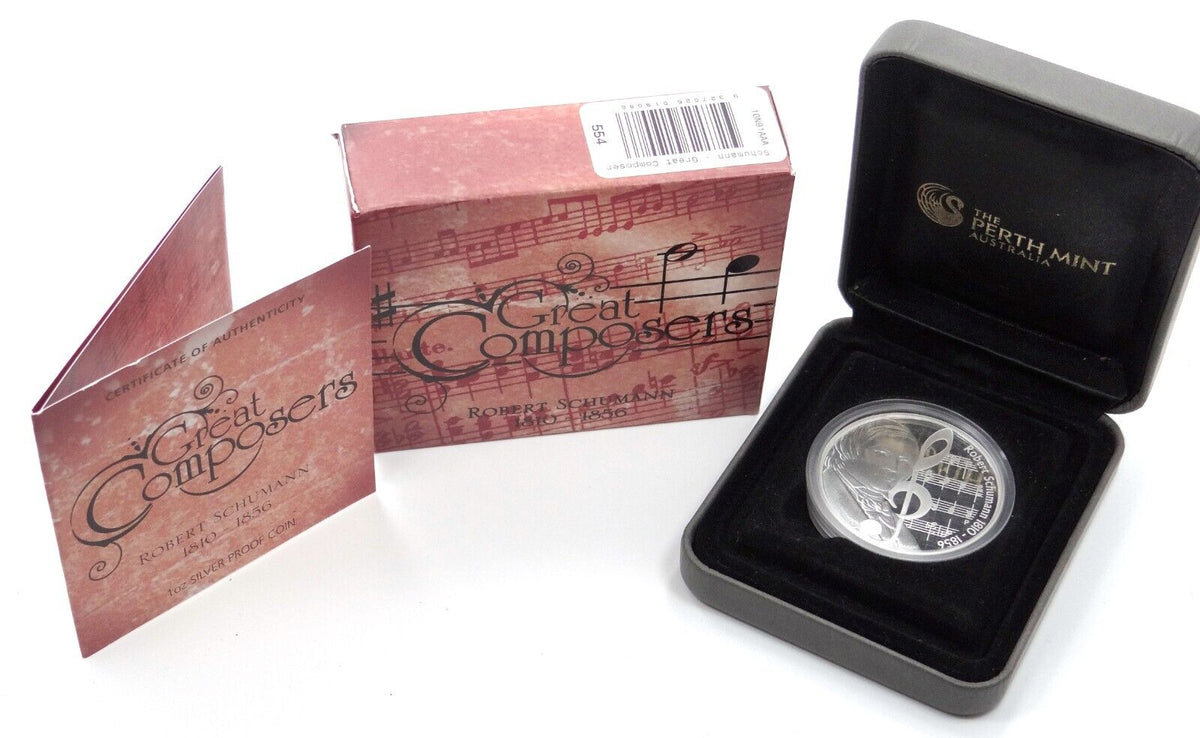 1 Oz Silver Coin 2010 $1 Tuvalu Great Composers Robert Shumann 1810-1856 Proof-classypw.com-1
