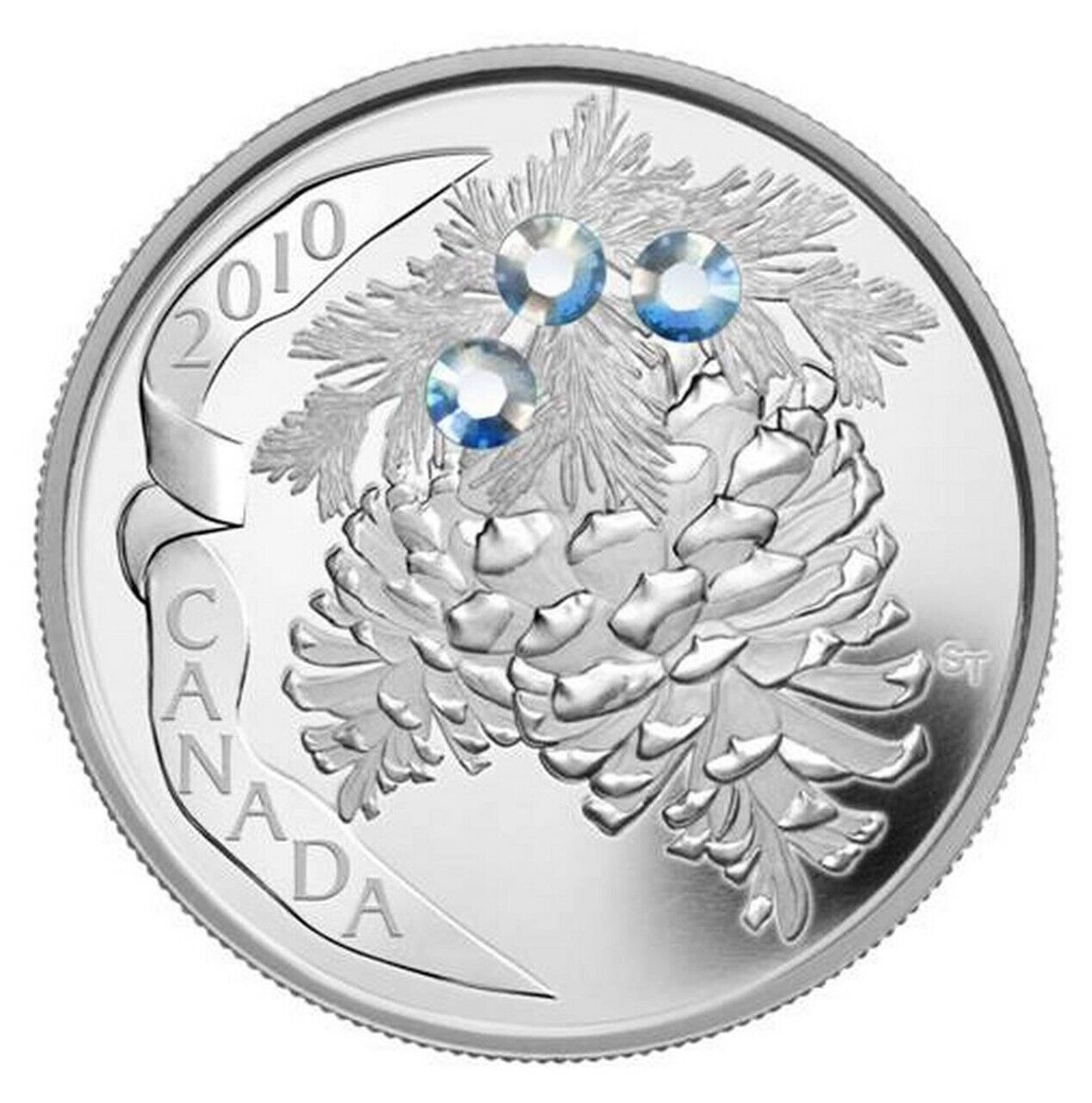 1 Oz Silver Coin 2010 $20 Canada Holiday Pine Cones Moonlight Swarovski Crystals-classypw.com-1