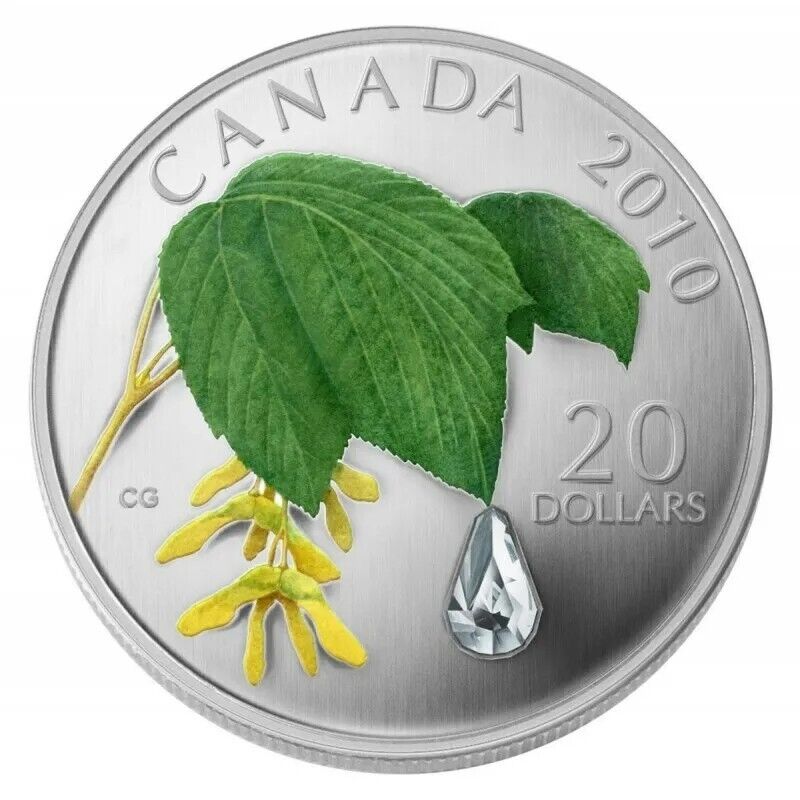 1 Oz Silver Coin 2010 $20 Canada Maple Leaf with Crystal Raindrop Swarovski-classypw.com-1