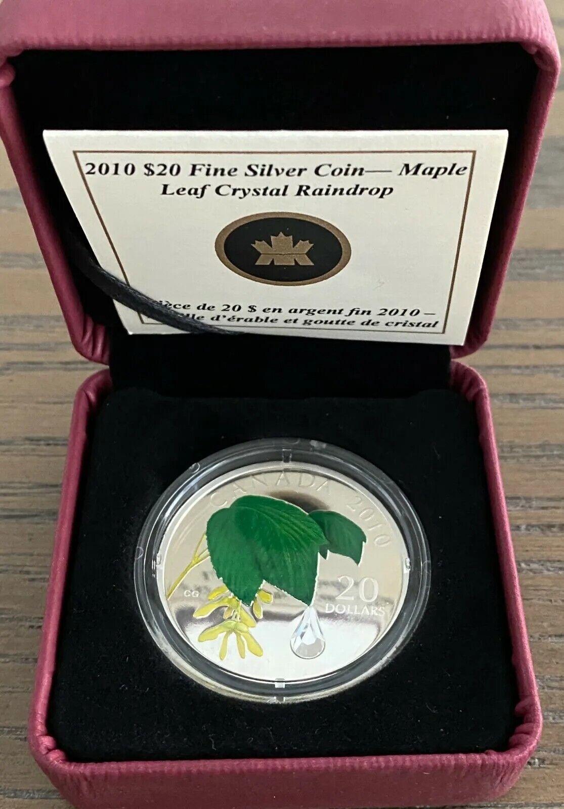 1 Oz Silver Coin 2010 $20 Canada Maple Leaf with Crystal Raindrop Swarovski-classypw.com-3