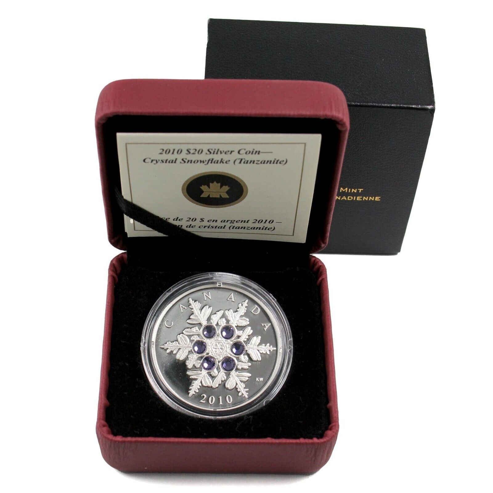 1 Oz Silver Coin 2010 $20 Canada Tanzanite Crystal Snowflake Swarovski-classypw.com-4