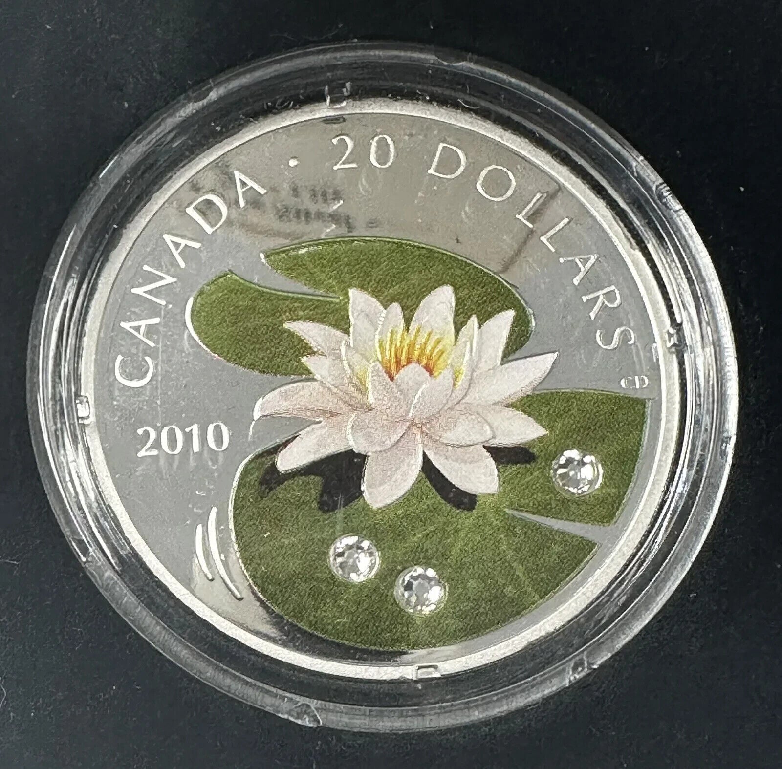 1 Oz Silver Coin 2010 Canada $20 Flowers Water Lily with Swarovski Crystals-classypw.com-3