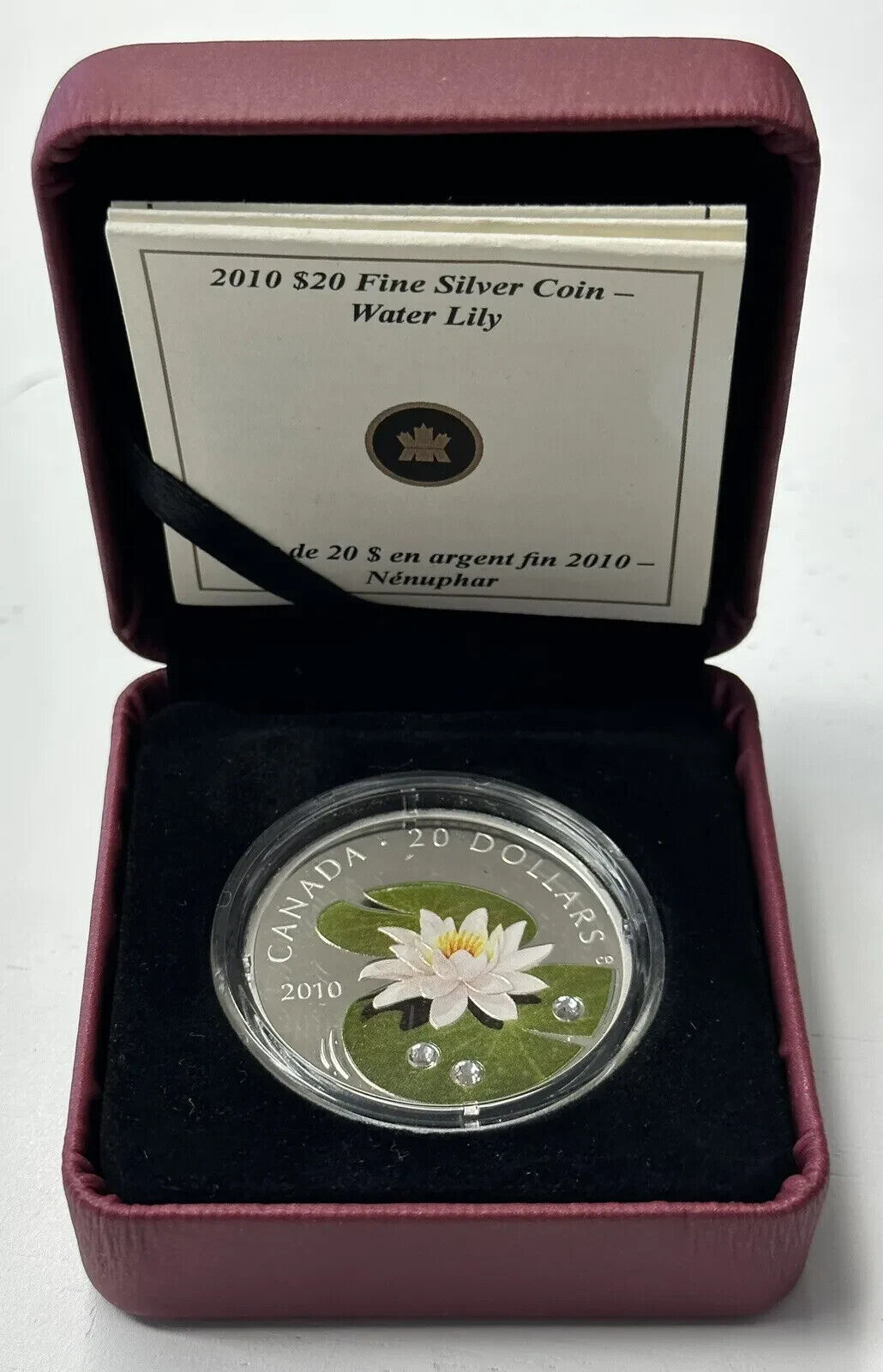 1 Oz Silver Coin 2010 Canada $20 Flowers Water Lily with Swarovski Crystals-classypw.com-4