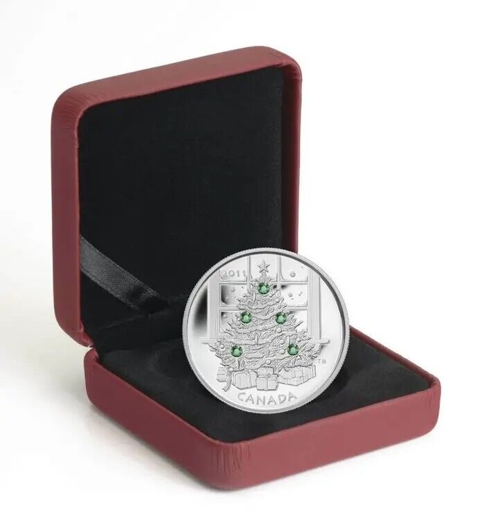 1 Oz Silver Coin 2011 $20 Canada Christmas Tree Green Swarovski Crystals-classypw.com-4