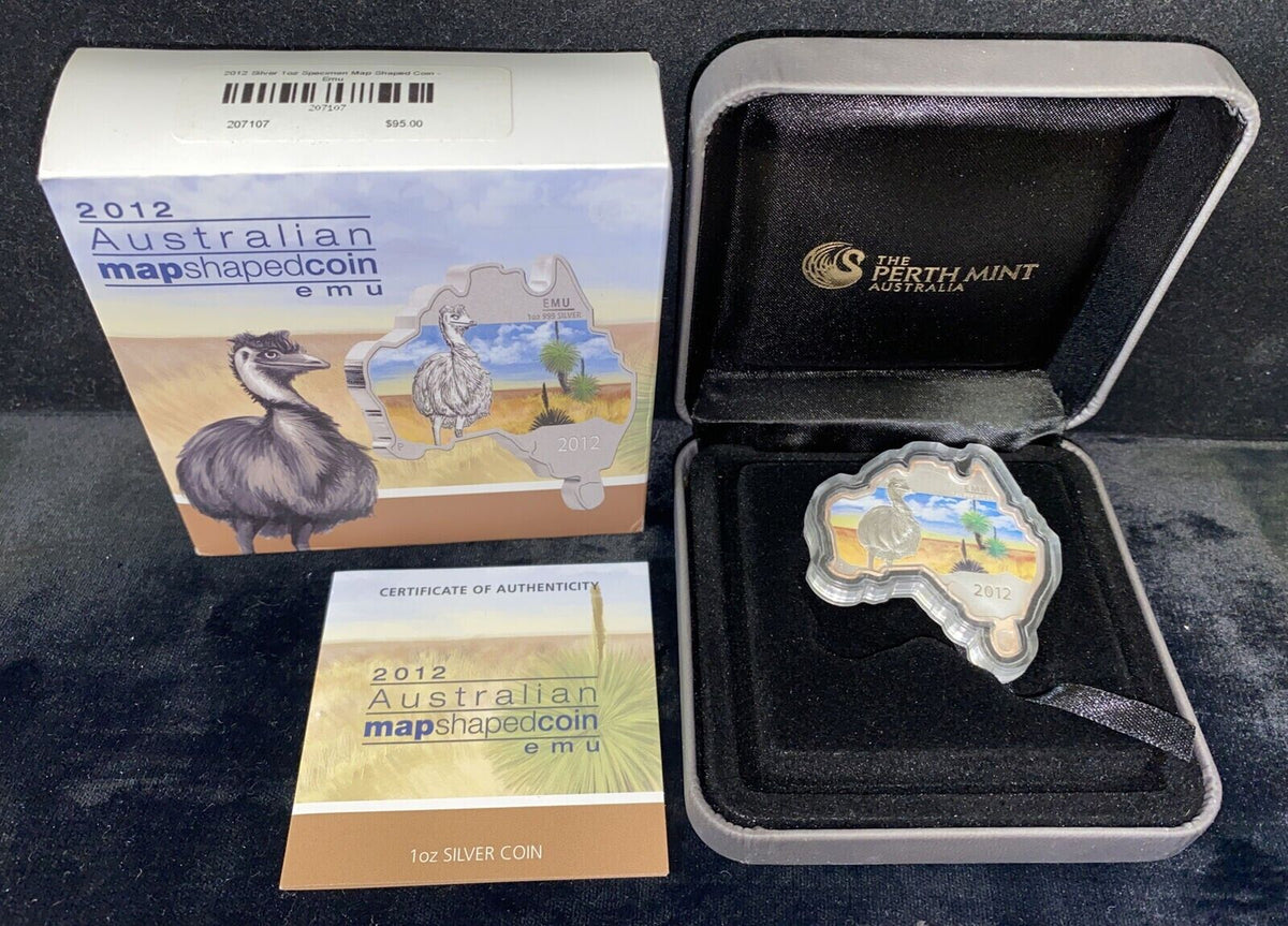 1 Oz Silver Coin 2012 $1 Australia Australian Map Shaped Coin - Emu-classypw.com-1