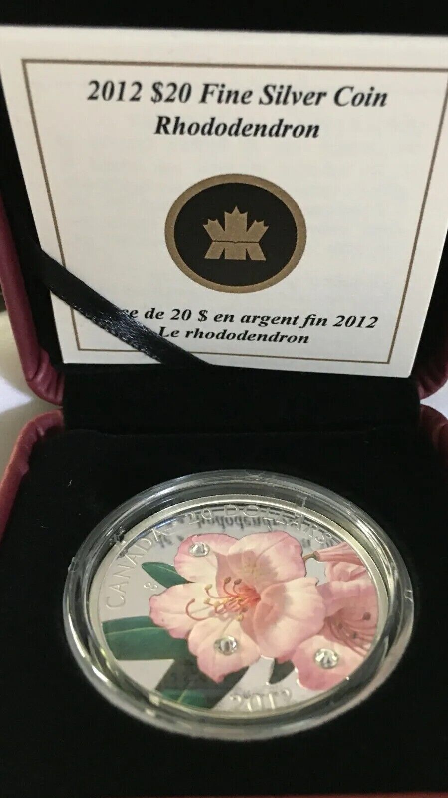 1 Oz Silver Coin 2012 Canada $20 Rhododendron Flower Crystal Dew Drops Swarovski-classypw.com-3