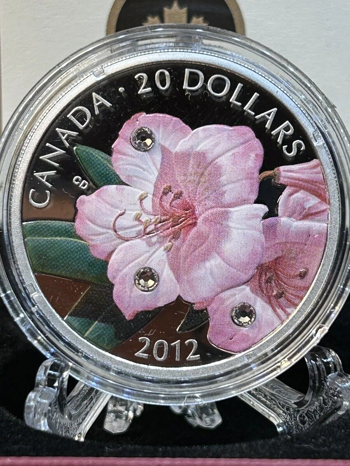 1 Oz Silver Coin 2012 Canada $20 Rhododendron Flower Crystal Dew Drops Swarovski-classypw.com-4