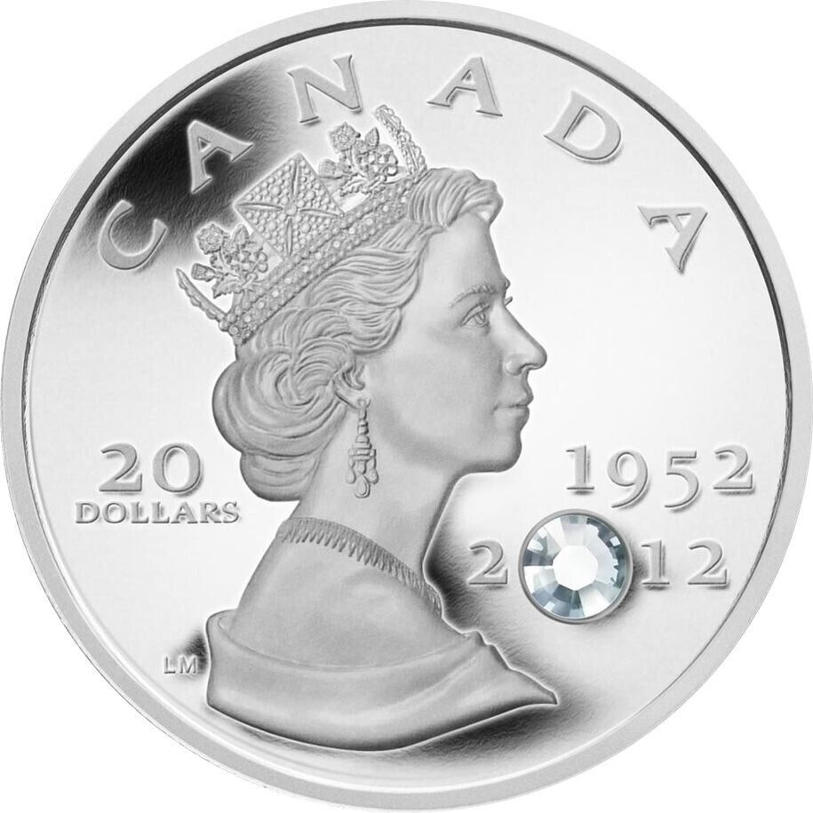 1 Oz Silver Coin 2012 Canada $20 The Queen's Diamond Jubilee Swarovski Crystal-classypw.com-1