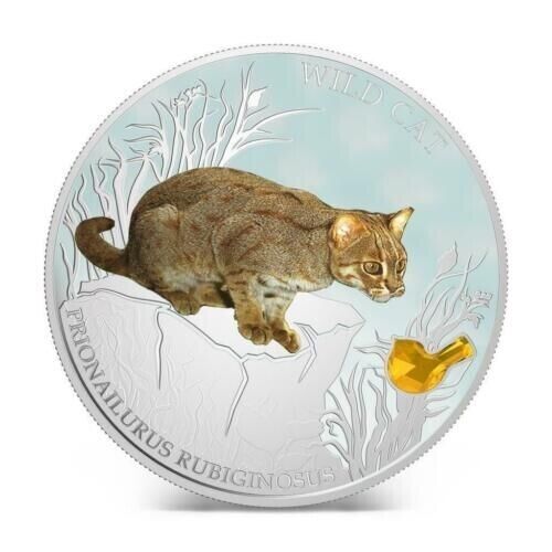 1 Oz Silver Coin 2013 $2 Fiji Dogs &amp; Cats Cat w/stone - Prionailurus Rubiginosus-classypw.com-1