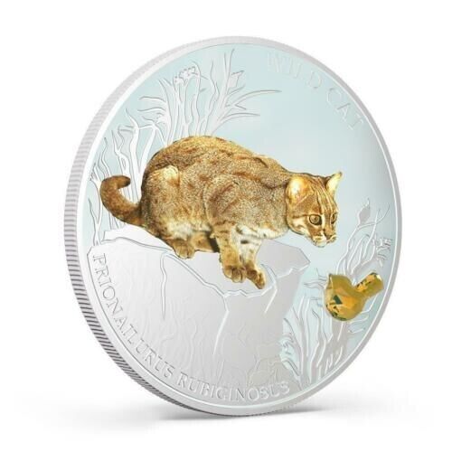 1 Oz Silver Coin 2013 $2 Fiji Dogs & Cats Cat w/stone - Prionailurus Rubiginosus