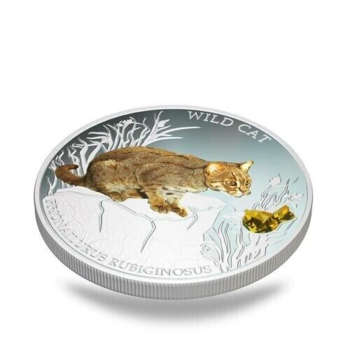 1 Oz Silver Coin 2013 $2 Fiji Dogs & Cats Cat w/stone - Prionailurus Rubiginosus