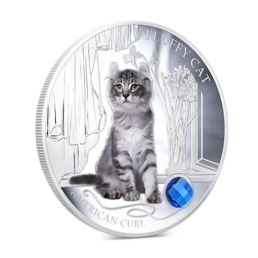 1 Oz Silver Coin 2013 $2 Fiji Dogs &amp; Cats - Fluffy Cat w/ stone - American Curl-classypw.com-3