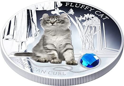 1 Oz Silver Coin 2013 $2 Fiji Dogs &amp; Cats - Fluffy Cat w/ stone - American Curl-classypw.com-4
