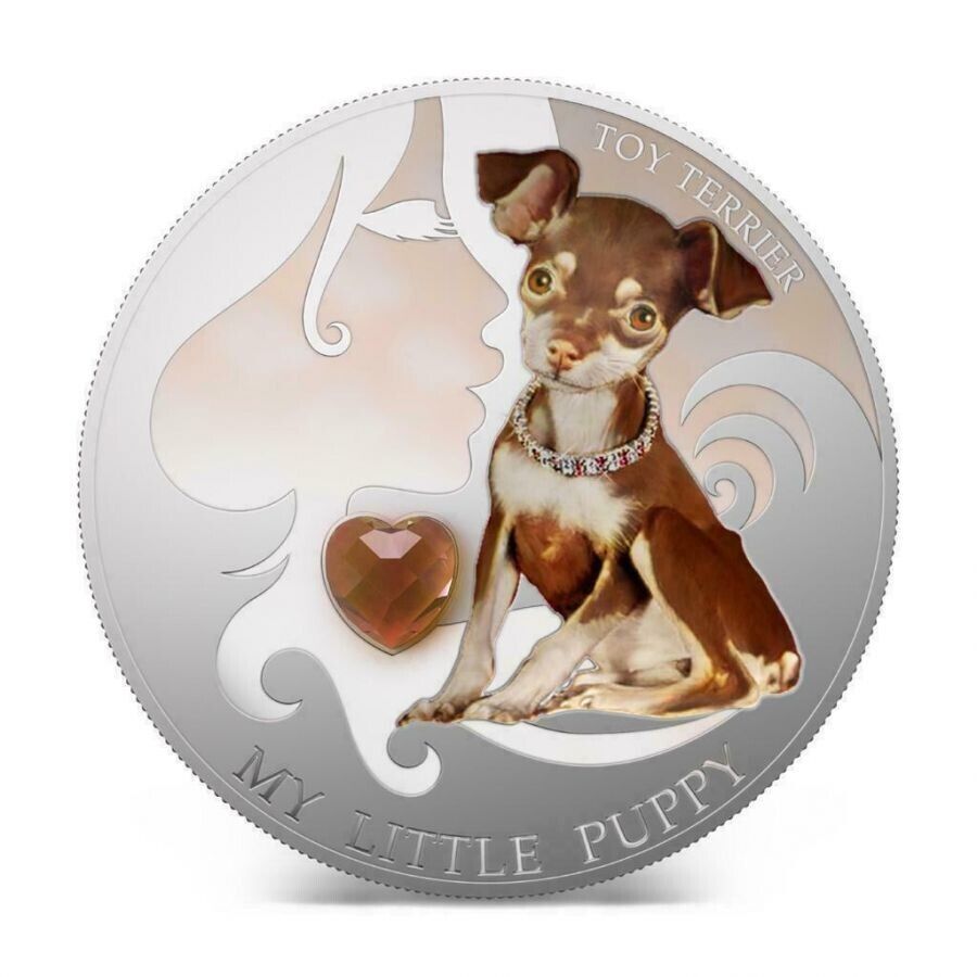 1 Oz Silver Coin 2013 $2 Fiji Dogs &amp; Cats - Little Puppy w/ stone - Toy Terrier-classypw.com-1