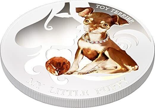 1 Oz Silver Coin 2013 $2 Fiji Dogs &amp; Cats - Little Puppy w/ stone - Toy Terrier-classypw.com-3