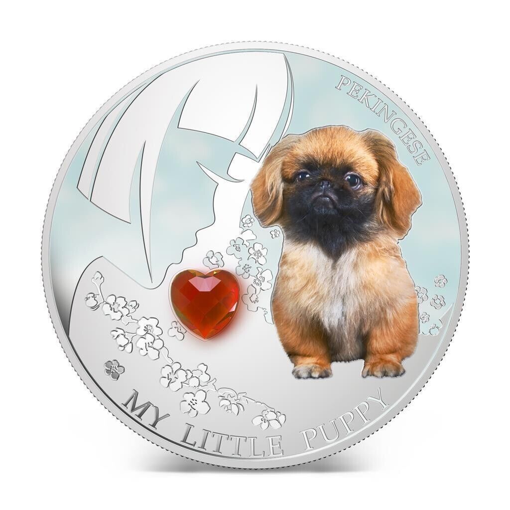 1 Oz Silver Coin 2013 $2 Fiji Dogs &amp; Cats My Little Puppy w/ stone - Pekingese-classypw.com-1