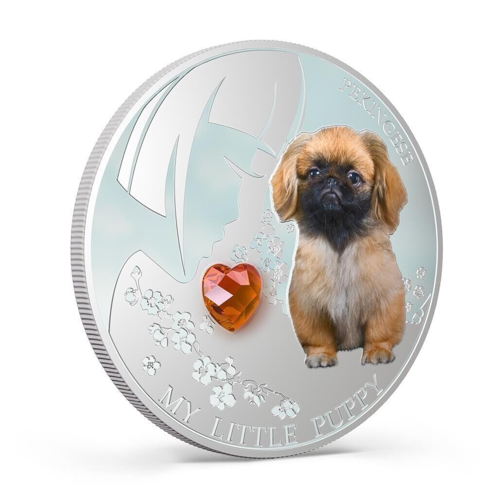 1 Oz Silver Coin 2013 $2 Fiji Dogs &amp; Cats My Little Puppy w/ stone - Pekingese-classypw.com-2