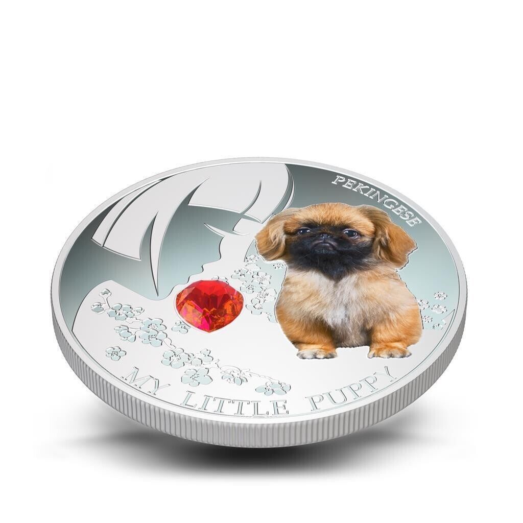 1 Oz Silver Coin 2013 $2 Fiji Dogs &amp; Cats My Little Puppy w/ stone - Pekingese-classypw.com-3