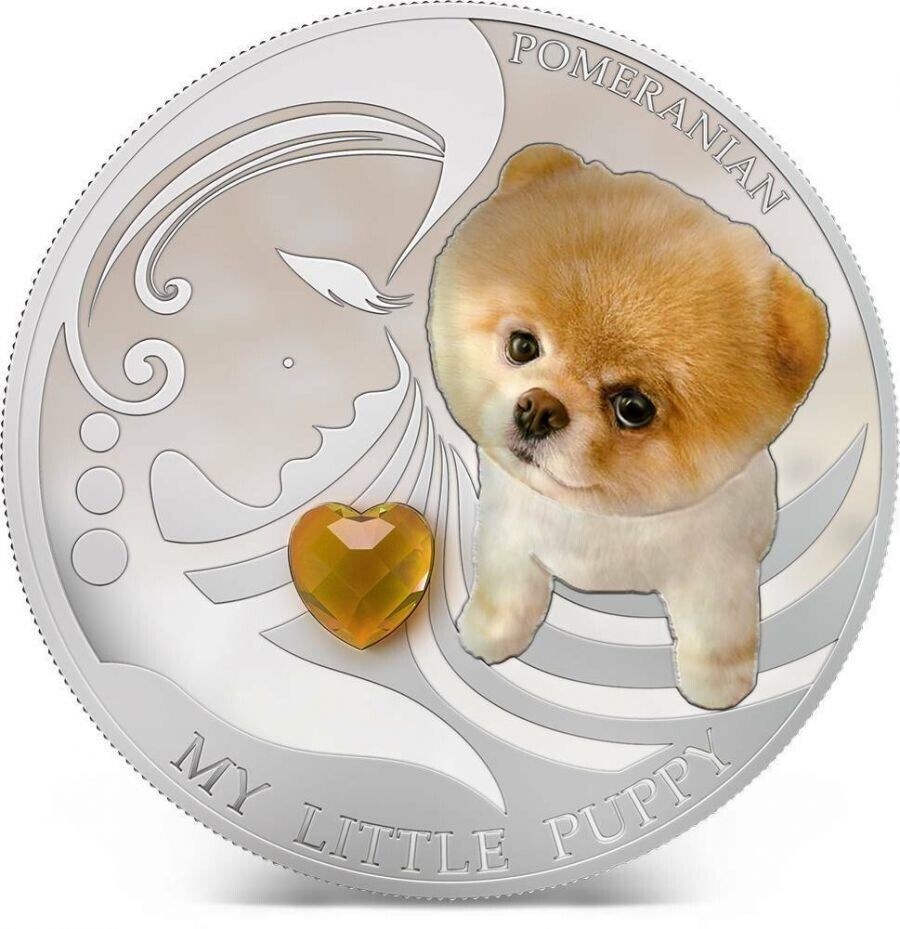 1 Oz Silver Coin 2013 $2 Fiji Dogs &amp; Cats - My Little Puppy w/ stone Pomeranian-classypw.com-1