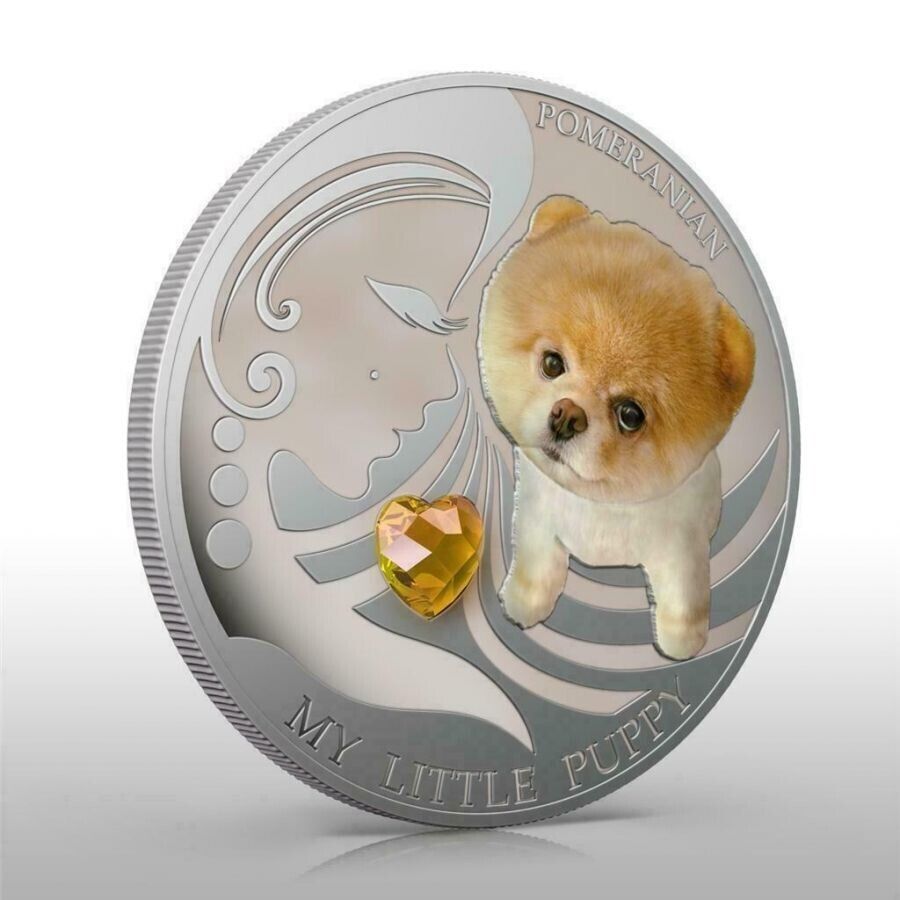 1 Oz Silver Coin 2013 $2 Fiji Dogs & Cats - My Little Puppy w/ stone Pomeranian-classypw.com-3