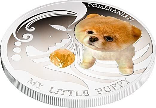 1 Oz Silver Coin 2013 $2 Fiji Dogs &amp; Cats - My Little Puppy w/ stone Pomeranian-classypw.com-4