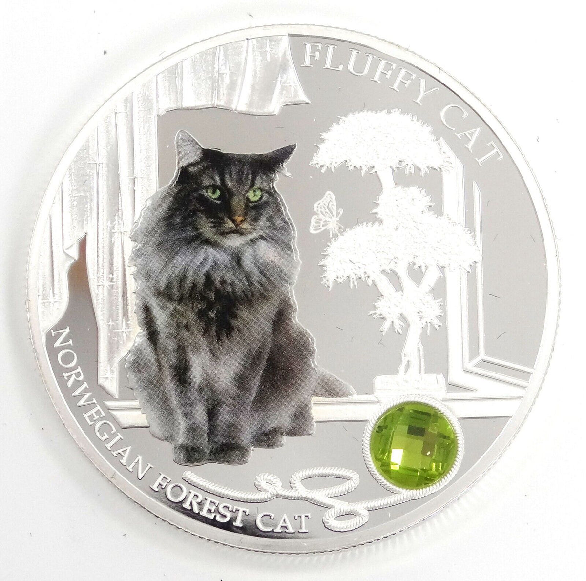 1 Oz Silver Coin 2013 $2 Fiji Dogs &amp; Cats - Norwegian Forest Fluffy Cat w/ stone-classypw.com-1