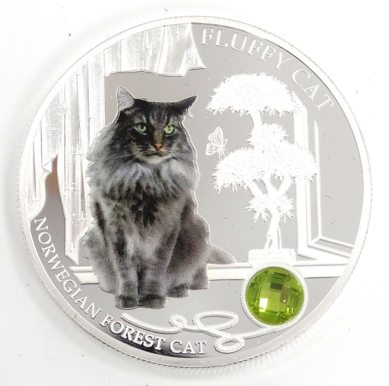 1 Oz Silver Coin 2013 $2 Fiji Dogs & Cats - Norwegian Forest Fluffy Cat w/ stone-classypw.com-1