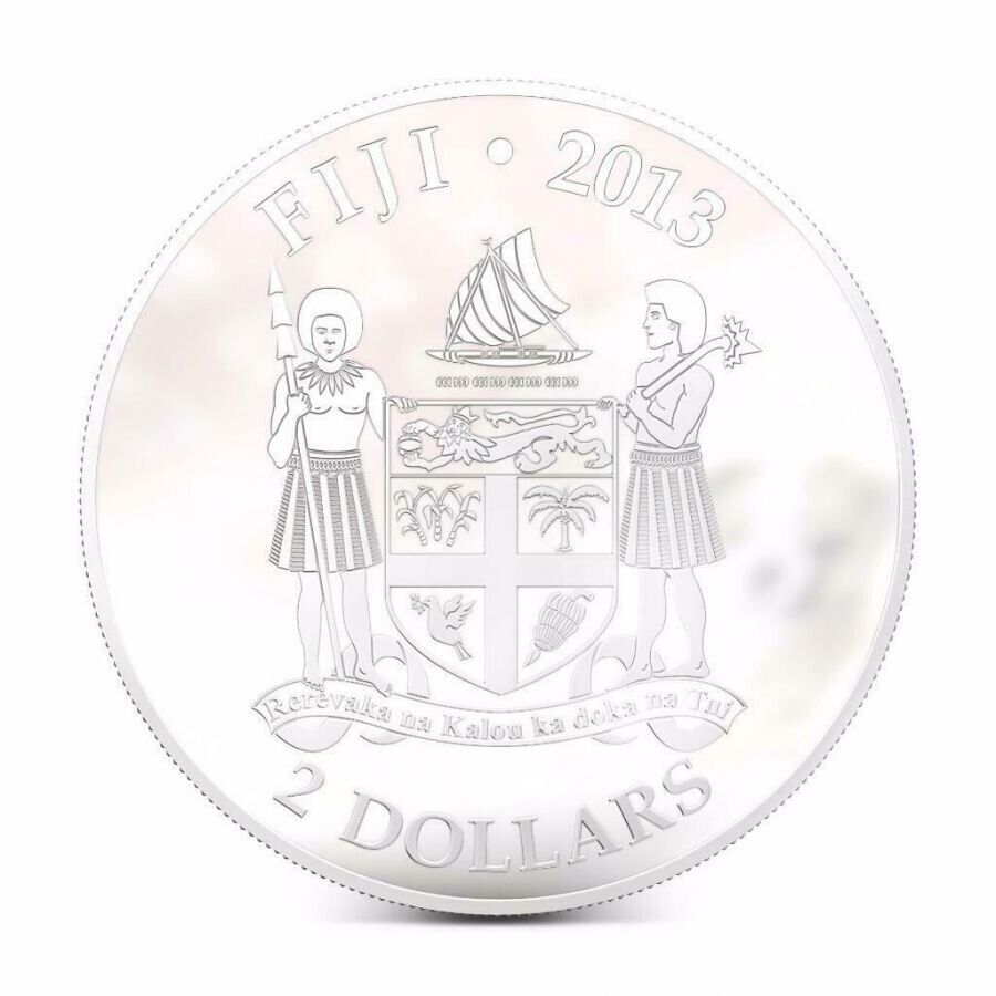 1 Oz Silver Coin 2013 $2 Fiji Dogs & Cats - Protector w/ stone English Bulldog