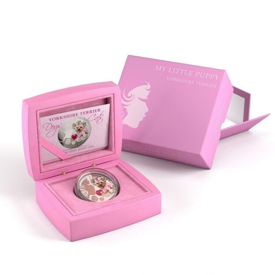 1 Oz Silver Coin 2013 $2 Fiji Dogs &amp; Cats - Puppy w/ stone - Yorkshire Terrier-classypw.com-2