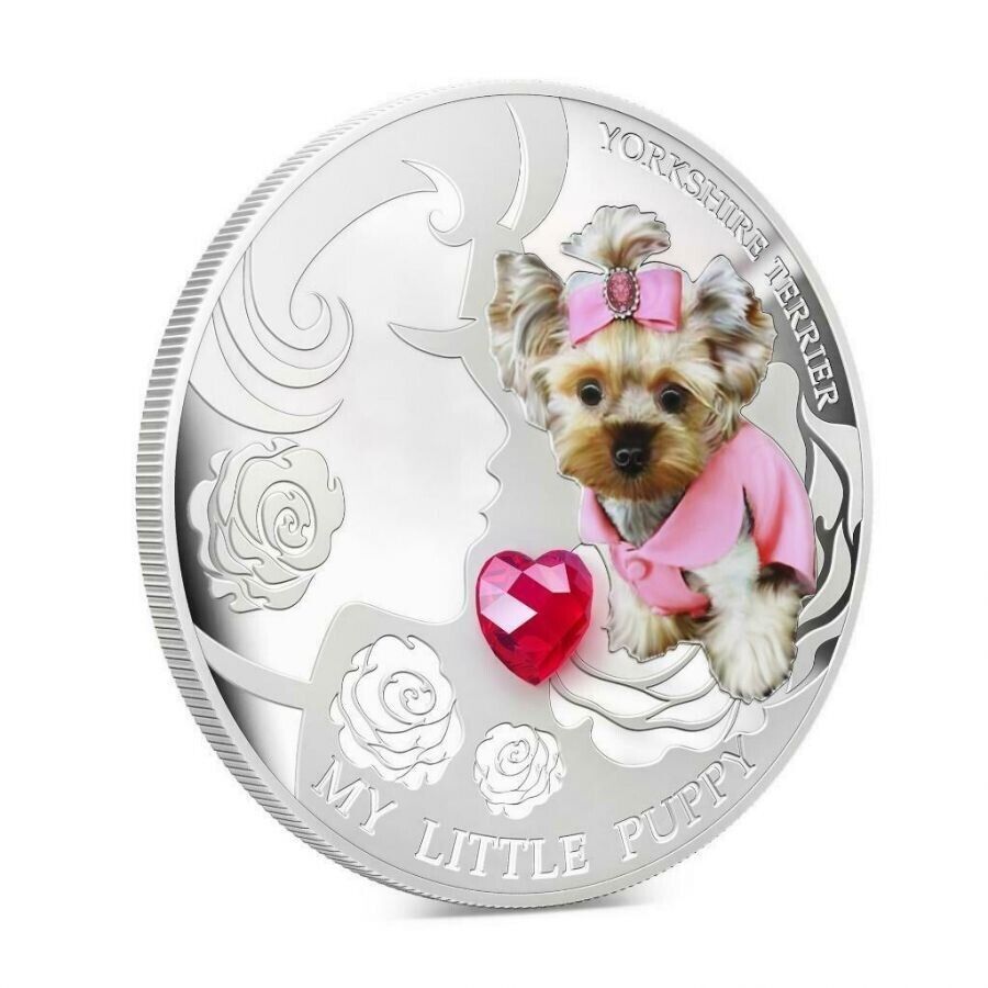 1 Oz Silver Coin 2013 $2 Fiji Dogs & Cats - Puppy w/ stone - Yorkshire Terrier-classypw.com-3