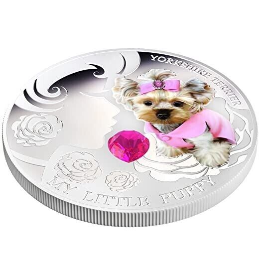 1 Oz Silver Coin 2013 $2 Fiji Dogs &amp; Cats - Puppy w/ stone - Yorkshire Terrier-classypw.com-4