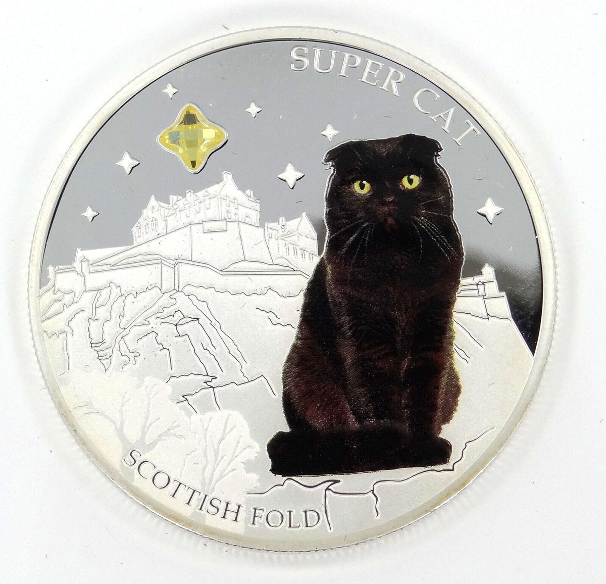 1 Oz Silver Coin 2013 $2 Fiji Dogs &amp; Cats Super Cat w/ stone - Scottish Fold-classypw.com-1