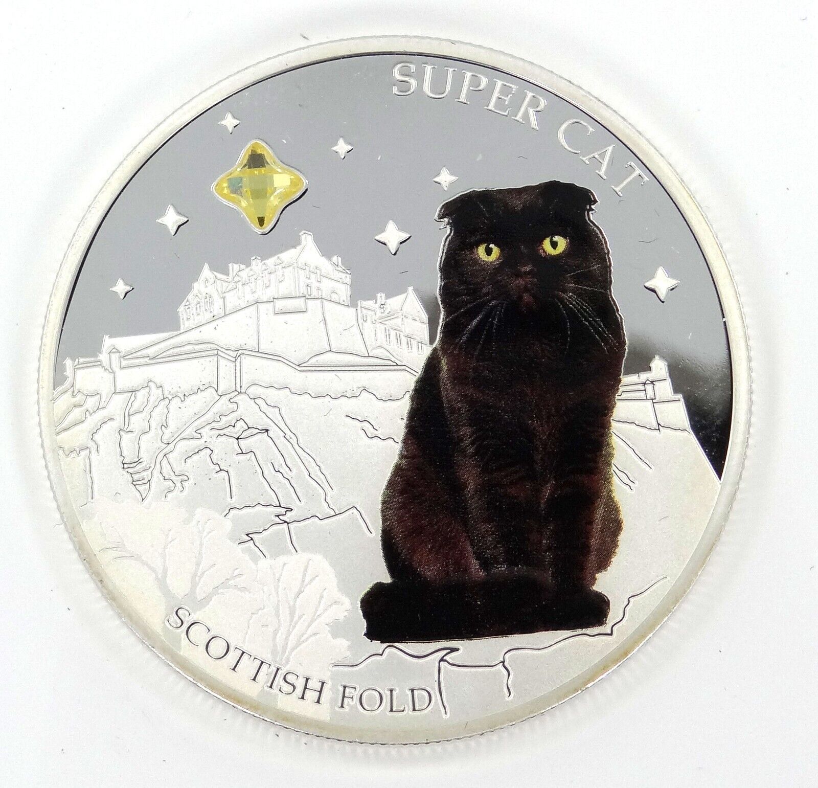 1 Oz Silver Coin 2013 $2 Fiji Dogs & Cats Super Cat w/ stone - Scottish Fold-classypw.com-1