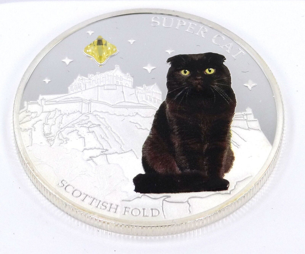 1 Oz Silver Coin 2013 $2 Fiji Dogs &amp; Cats Super Cat w/ stone - Scottish Fold-classypw.com-2