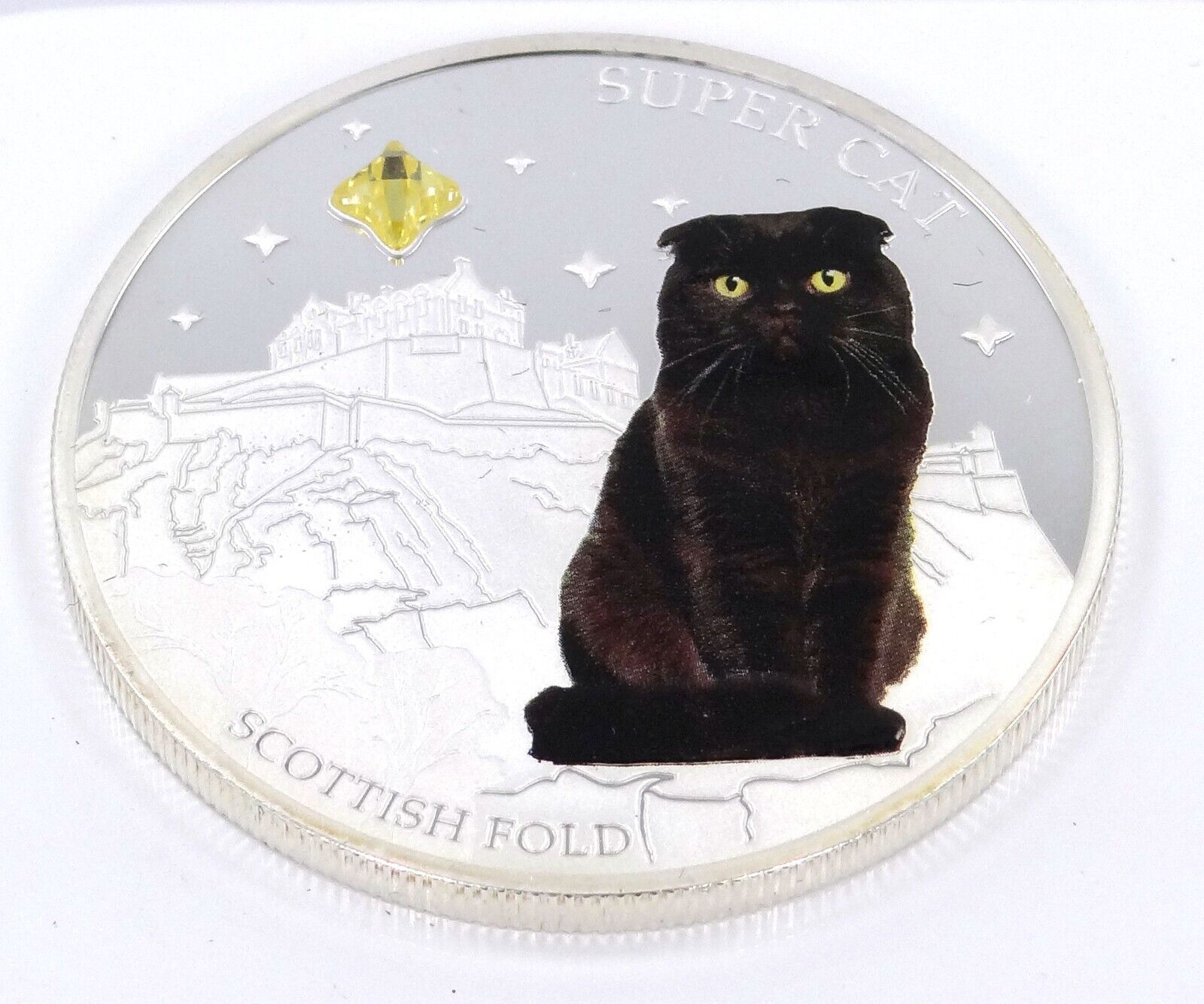 1 Oz Silver Coin 2013 $2 Fiji Dogs & Cats Super Cat w/ stone - Scottish Fold-classypw.com-2