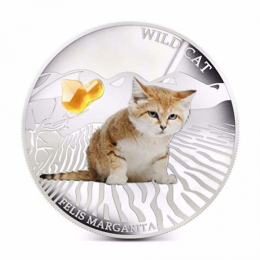 1 Oz Silver Coin 2013 $2 Fiji Dogs &amp; Cats - Wild Cat w/ stone - Felis Margarita-classypw.com-1