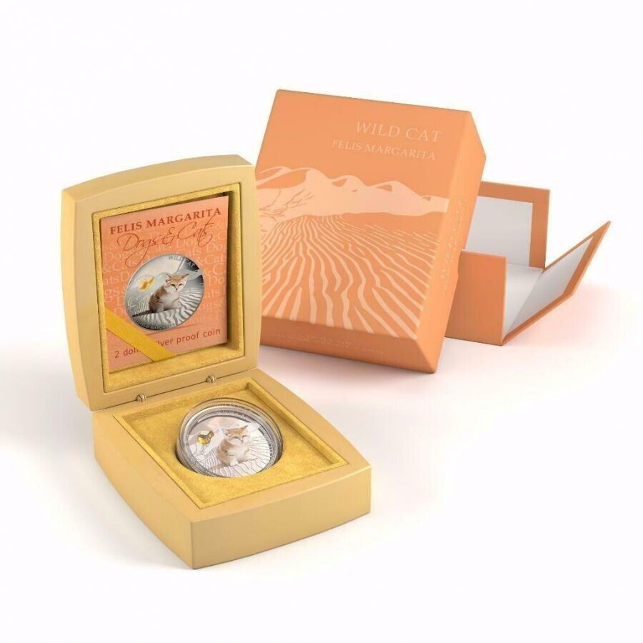 1 Oz Silver Coin 2013 $2 Fiji Dogs &amp; Cats - Wild Cat w/ stone - Felis Margarita-classypw.com-2