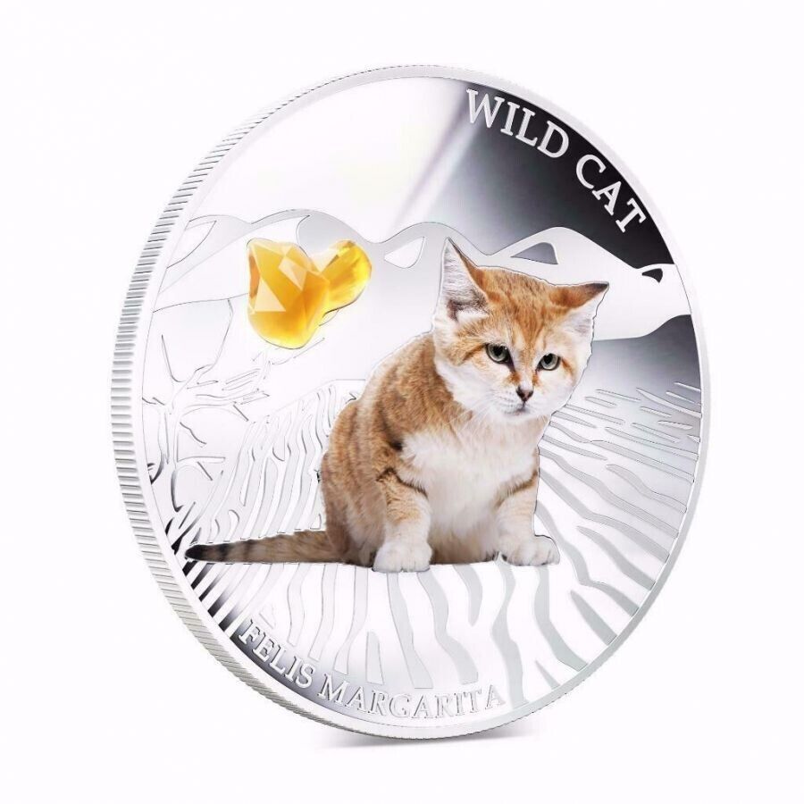1 Oz Silver Coin 2013 $2 Fiji Dogs &amp; Cats - Wild Cat w/ stone - Felis Margarita-classypw.com-3