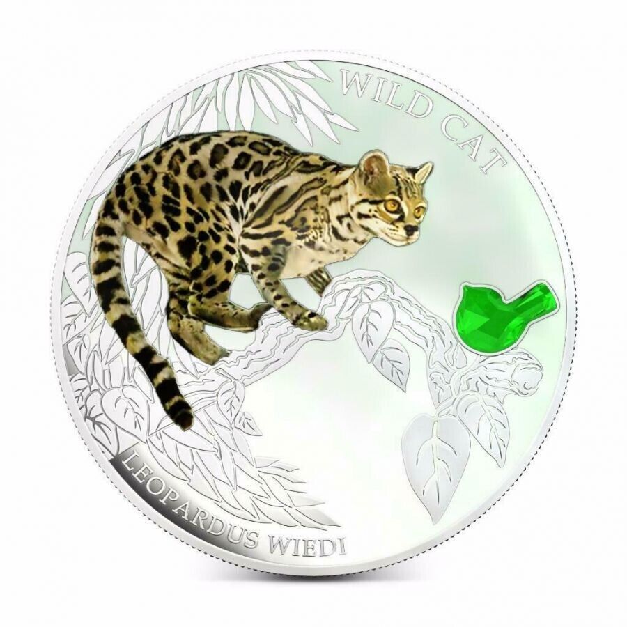 1 Oz Silver Coin 2013 $2 Fiji Dogs &amp; Cats - Wild Cat w/ stone - Leopardus Wiedi-classypw.com-1