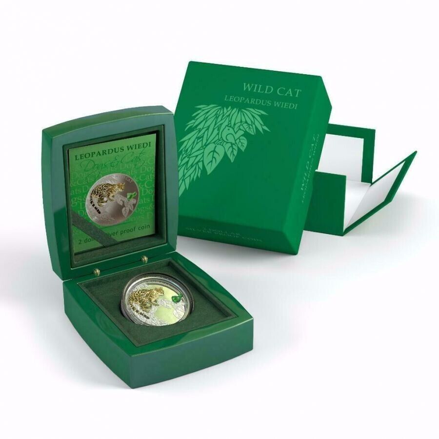 1 Oz Silver Coin 2013 $2 Fiji Dogs &amp; Cats - Wild Cat w/ stone - Leopardus Wiedi-classypw.com-2