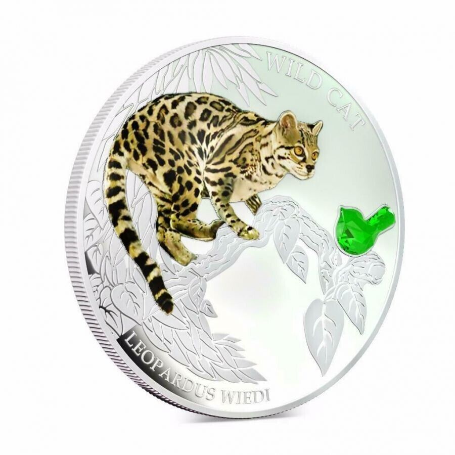 1 Oz Silver Coin 2013 $2 Fiji Dogs & Cats - Wild Cat w/ stone - Leopardus Wiedi-classypw.com-3
