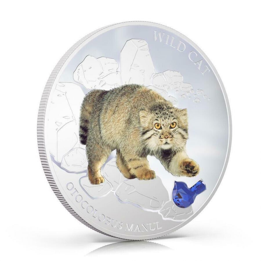 1 Oz Silver Coin 2013 $2 Fiji Dogs &amp; Cats - Wild Cat w/ stone - Otocolobus Manul-classypw.com-2