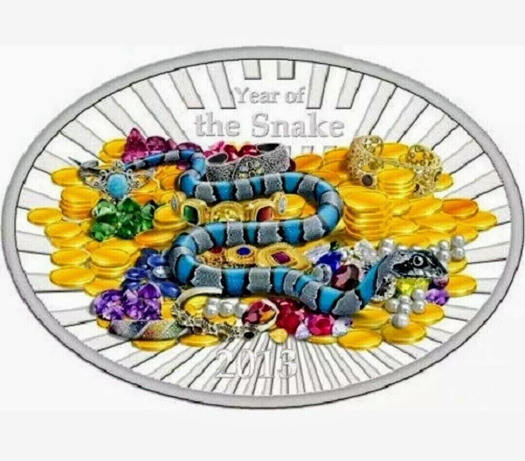 1 Oz Silver Coin 2013 $2 Niue Year of the Snake Lucky Oval with Case and Box-classypw.com-2