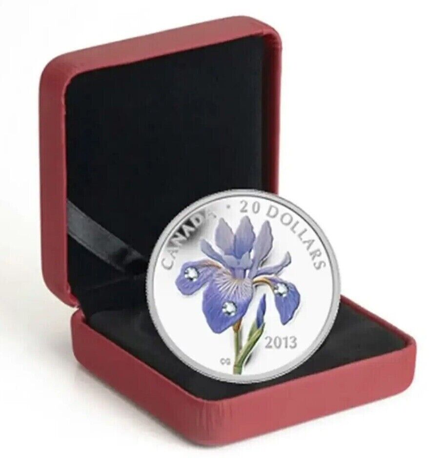 1 Oz Silver Coin 2013 $20 Canada Blue Flag Iris veriscolor Swarovski Dew Drops-classypw.com-4