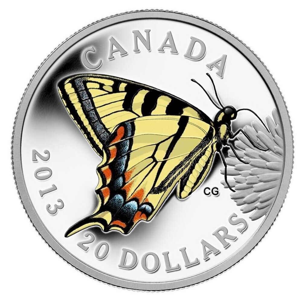 1 Oz Silver Coin 2013 $20 Canada Butterflied of Canada Tiger Swallowtail